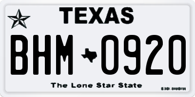 TX license plate BHM0920