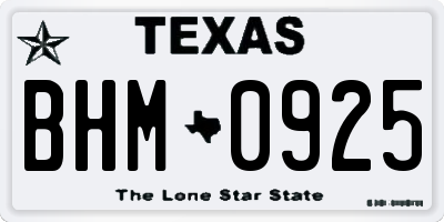 TX license plate BHM0925
