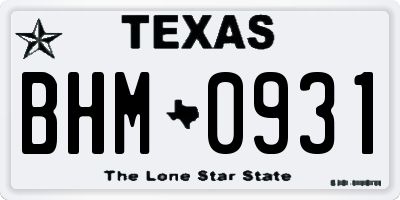 TX license plate BHM0931