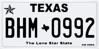 TX license plate BHM0992