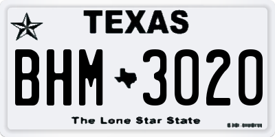 TX license plate BHM3020