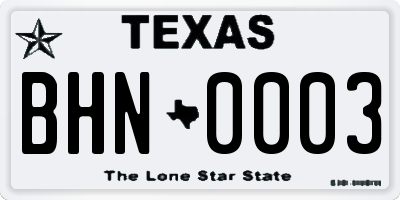 TX license plate BHN0003