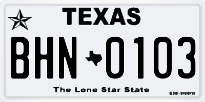 TX license plate BHN0103
