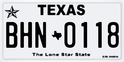 TX license plate BHN0118