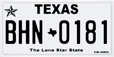 TX license plate BHN0181