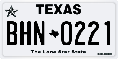 TX license plate BHN0221