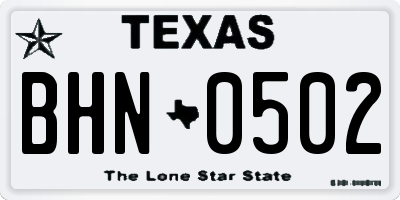 TX license plate BHN0502