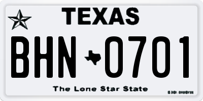 TX license plate BHN0701
