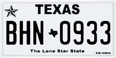 TX license plate BHN0933