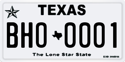 TX license plate BHO0001