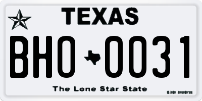 TX license plate BHO0031