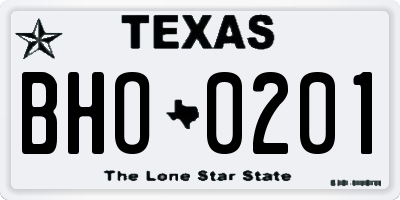TX license plate BHO0201