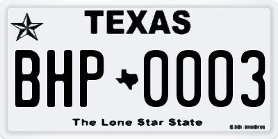 TX license plate BHP0003