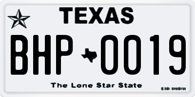 TX license plate BHP0019