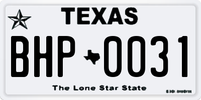 TX license plate BHP0031