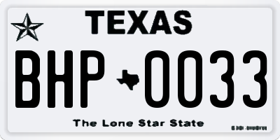 TX license plate BHP0033