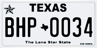 TX license plate BHP0034