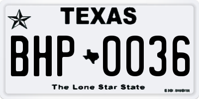 TX license plate BHP0036