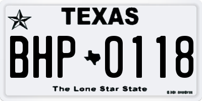 TX license plate BHP0118
