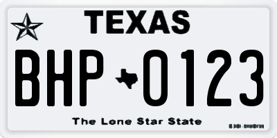 TX license plate BHP0123