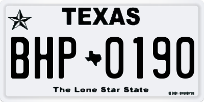 TX license plate BHP0190