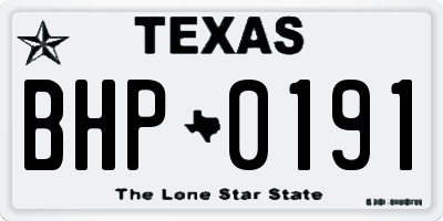 TX license plate BHP0191