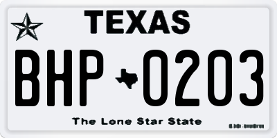 TX license plate BHP0203