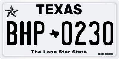 TX license plate BHP0230