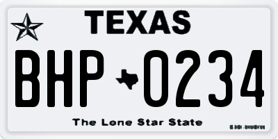TX license plate BHP0234