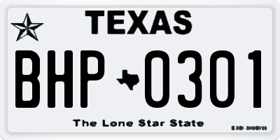 TX license plate BHP0301