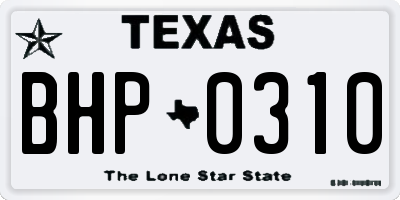 TX license plate BHP0310