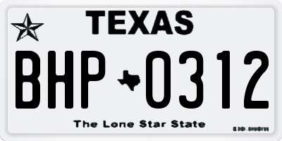 TX license plate BHP0312