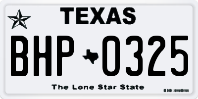 TX license plate BHP0325