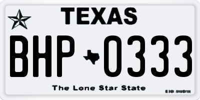 TX license plate BHP0333