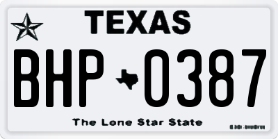 TX license plate BHP0387