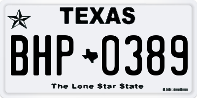 TX license plate BHP0389