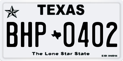 TX license plate BHP0402