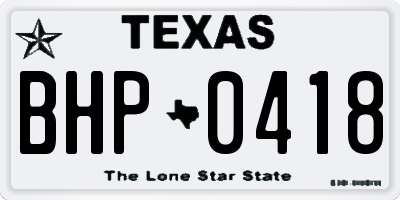 TX license plate BHP0418
