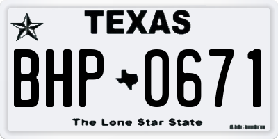 TX license plate BHP0671