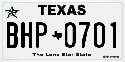 TX license plate BHP0701