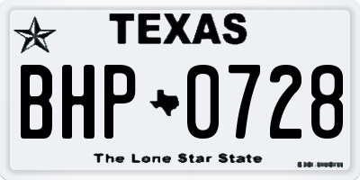 TX license plate BHP0728