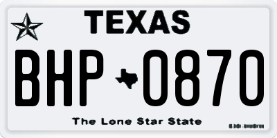 TX license plate BHP0870