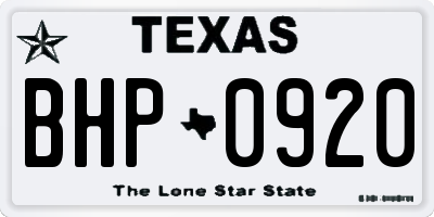 TX license plate BHP0920