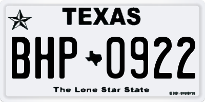 TX license plate BHP0922