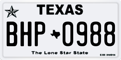 TX license plate BHP0988
