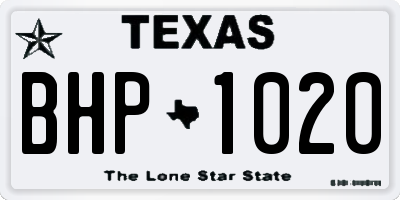 TX license plate BHP1020