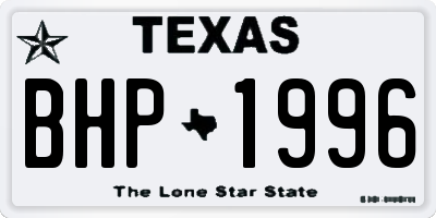 TX license plate BHP1996