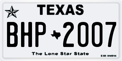 TX license plate BHP2007