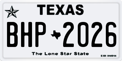TX license plate BHP2026
