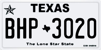 TX license plate BHP3020